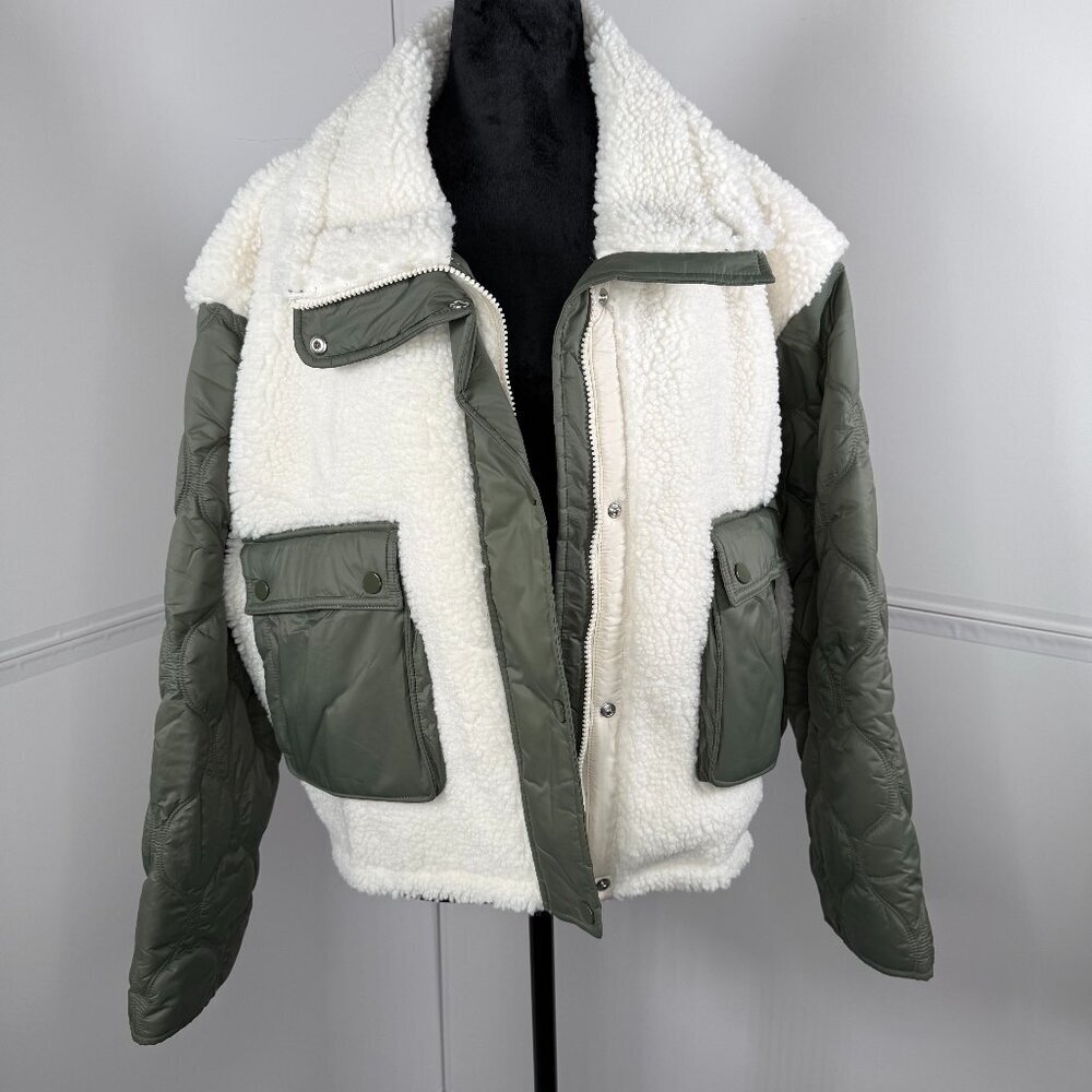 Athleta Fleece Hybrid Sherpa Quilted Jacket NWT Olive XL